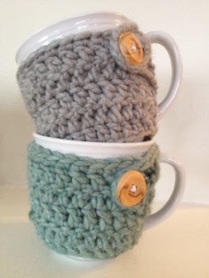 crocheted mug cozies – perfect for winter :)  For when I actually learn how to k