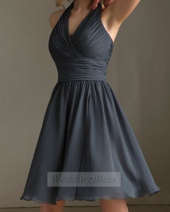 Dark Grey Bridesmaid Dress Charcoal Vneck by WeddingBless on Etsy, $88.00