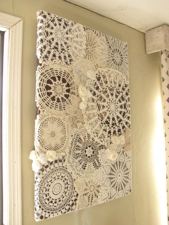 Doilies on a black canvas…now I know what to do with them! Id want to spray pa