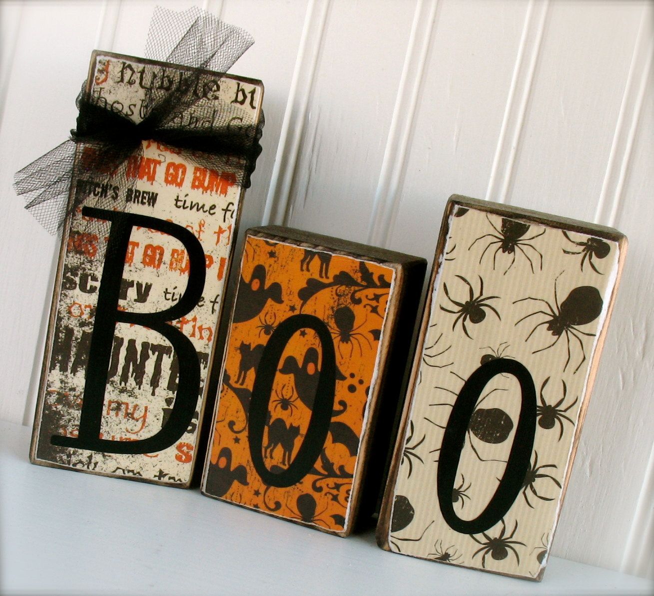 Double Sided Boo / Joy 3 Block Halloween / Christmas Set.  Only 1 Available. $15