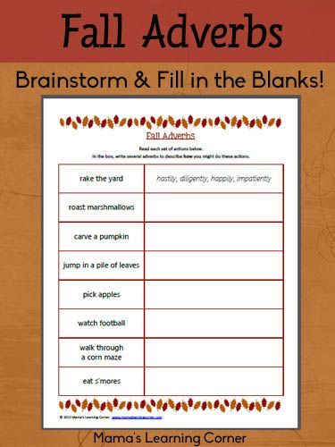 Fall Adverbs: Brainstorm & Fill in the blanks