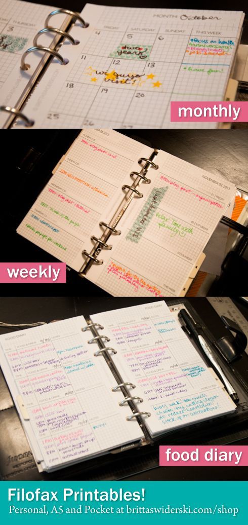 Filofax love – Weekly, Monthly and Food Diary Printables by Britta Swiderski