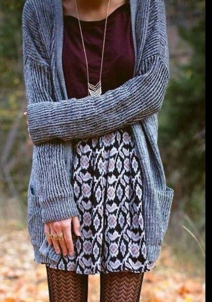 Gray knit cardi over a burgundy top – autumn style – fall fashion – must have fa