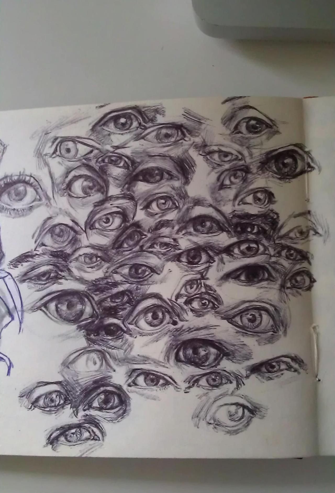 janeisrad: Sketchbook page of eyeballs. Thinking about the lid wrapping around t