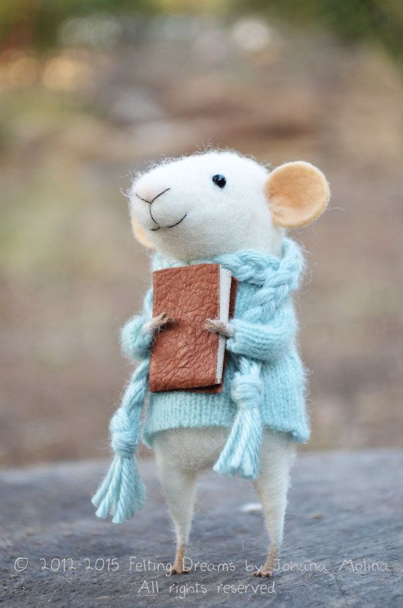 Little Reader Mouse  Needle Felted Ornament  by feltingdreams