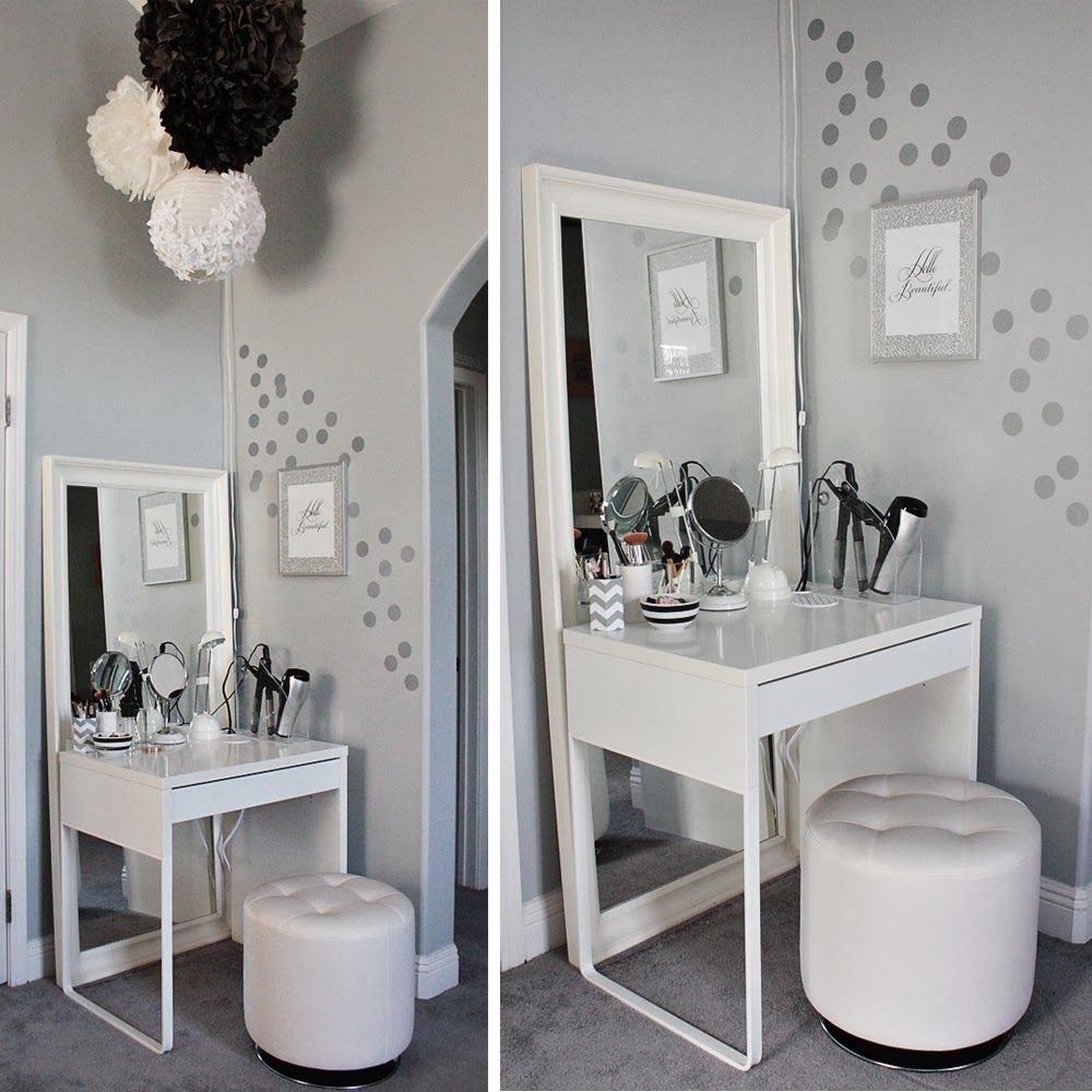 Lots of HomeGoods finds in this beautiful dressing area & vanity makeover!