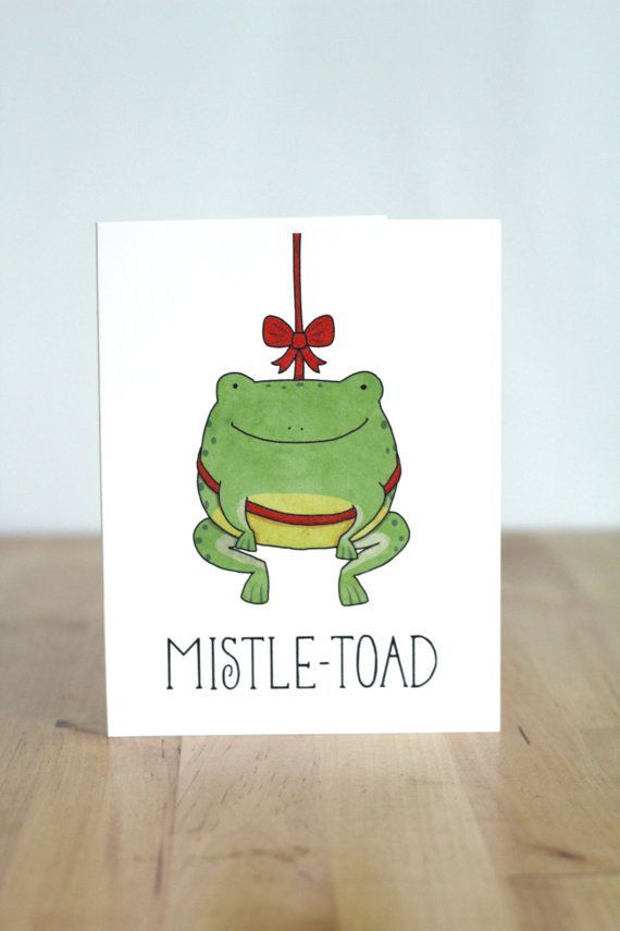 MistleToad. Mistletoe. Toad. Frog. Christmas. XMas. Pun. Blank Card. Illustratio