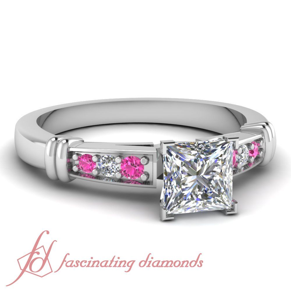 Modern Pink Sapphire Princess Cut Diamond Engagement Ring
