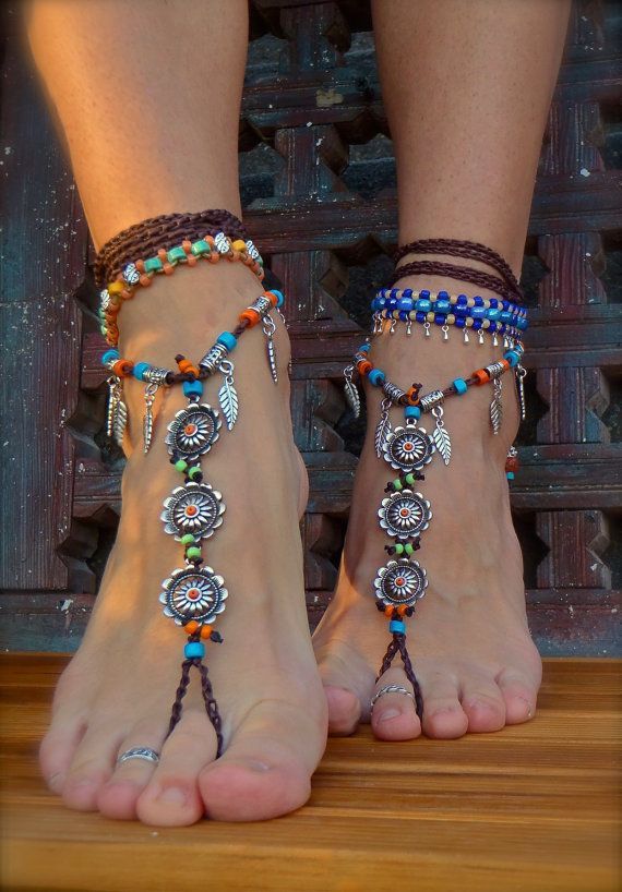 Reserved / BAREFOOT Bohemian WEDDING barefoot sandals BROWN Toe Anklets crochet