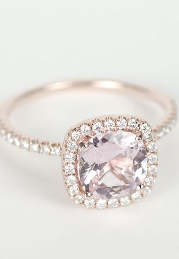 ##rings Peach Pink Cushion Sapphire Diamond Halo Engagement Ring. Maybe in a fai
