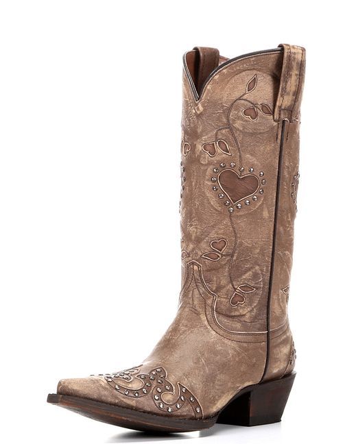 Rope your beau in cowgirl style with the Laura Beth Boot. Floral and heart inlay