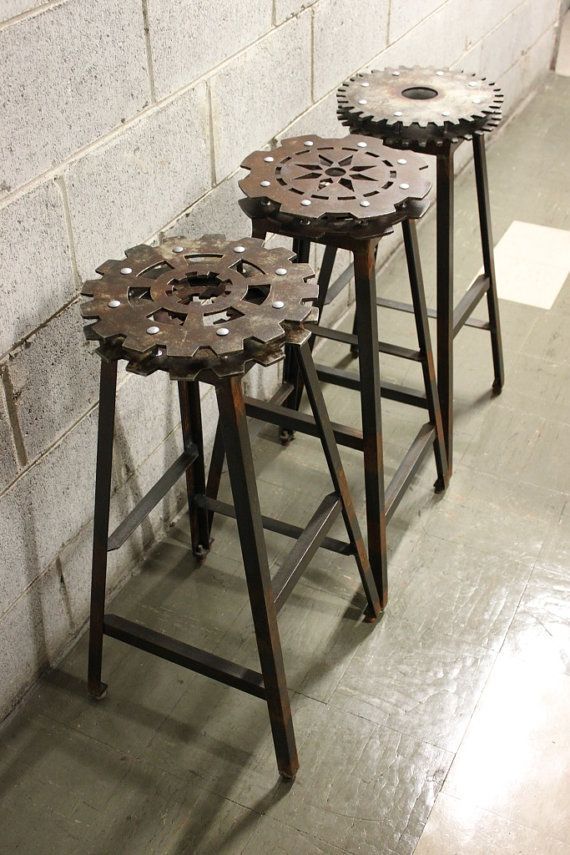 Set of 3 Industrial Bar Stools by TablesAndStuff on Etsy, $1000.00