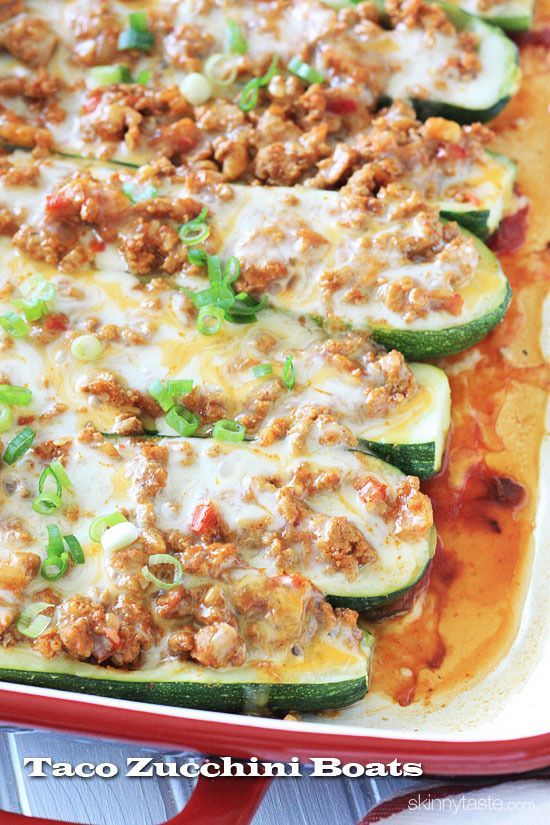 Taco Stuffed Zucchini Boats by Skinnytaste. Oh my goodness!!! These were quick &