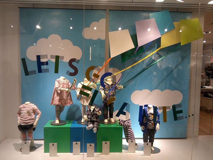 #windowdisplays Could be done better with fiber fill clouds and real kites. Gett