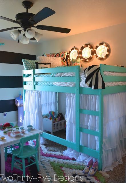A Little Girls Haven #girls #bedroom love the idea of play stuff under the bed.