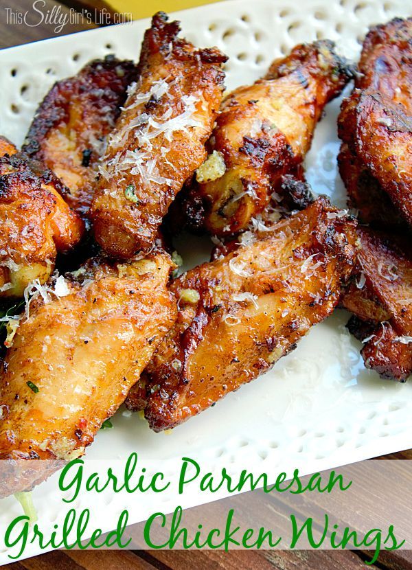 Ad: Garlic Parmesan Grilled Chicken Wings, smokey wings grilled then tossed in a
