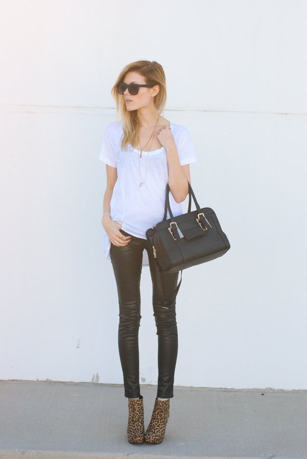 back to basics. – Love, Blair. coated black skinnies and a touch of leopard.