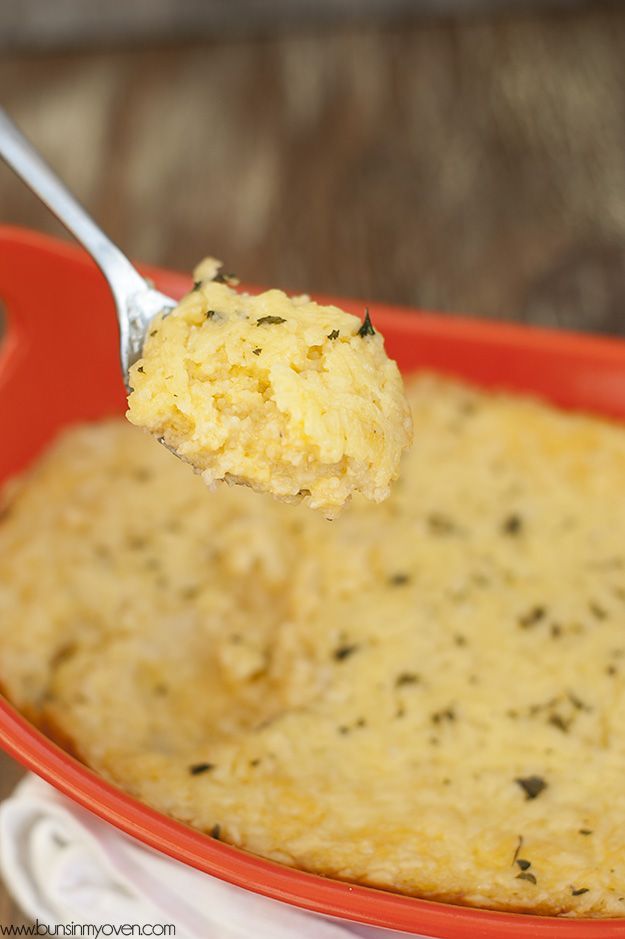Baked Cheese Grits — like crack!  I used stock instead of broth, extra sharp ch