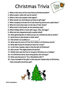 Christmas Trivia Sheet