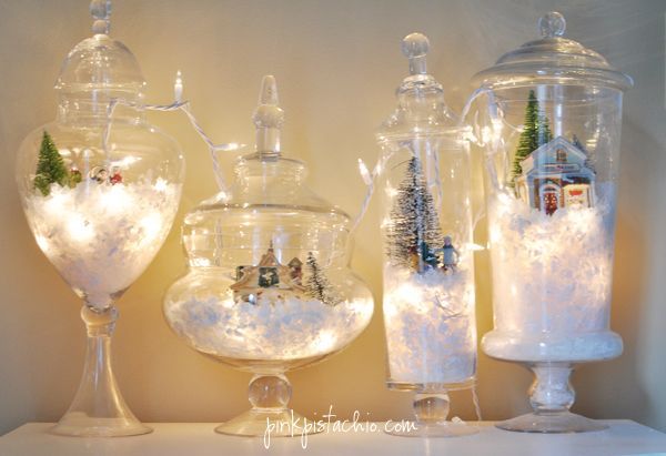 DIY Apothecary Snow Globe Jars – use BATTERY POWERED lights instead of corded li