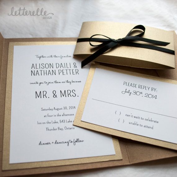 Gold Kraft Simple Wedding Invitation 5X7 with Pocket by letterelle, $5.50
