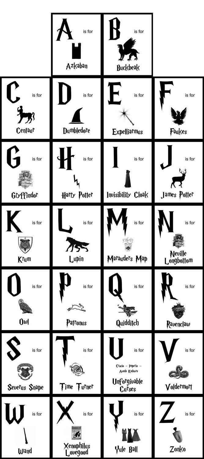 Harry Potter alphabet:) I WILL teach my future kids using this!! Its going to ha