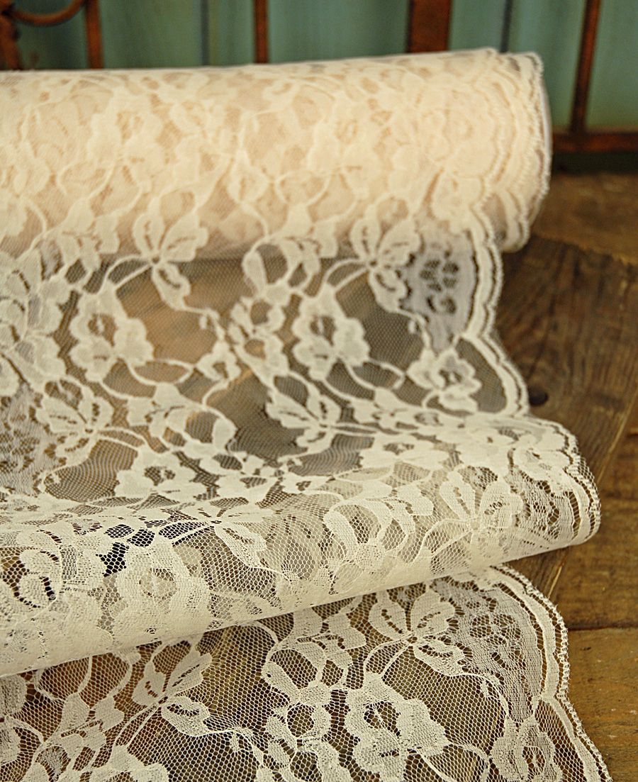 Ivory lace in a 9″ width — great size for a table runner overlay…on top of li
