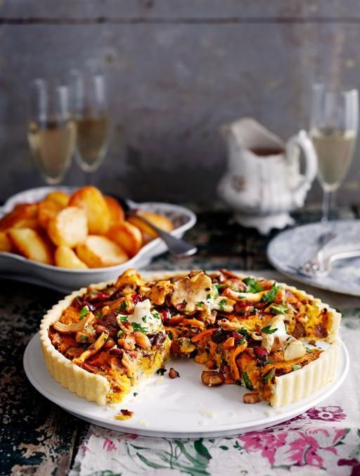 Mushroom, Cranberry and Chestnut Tart with Sweet Onion, Thyme, Red Currant Gravy