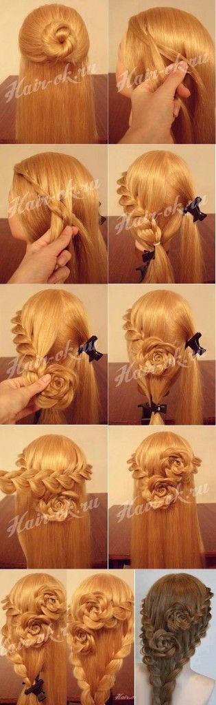 Rose Bud Flower Braid Hairstyle – Beautiful but complex. This will either be the