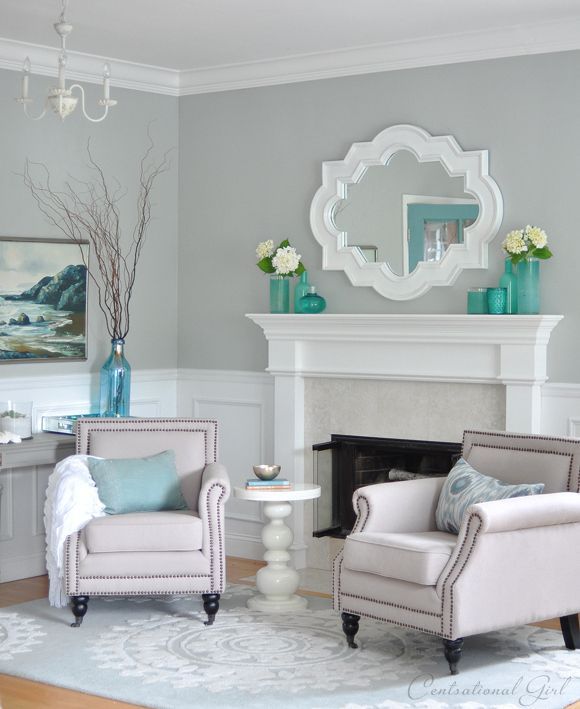 sherwin williams light blue gray living room - Tranquility