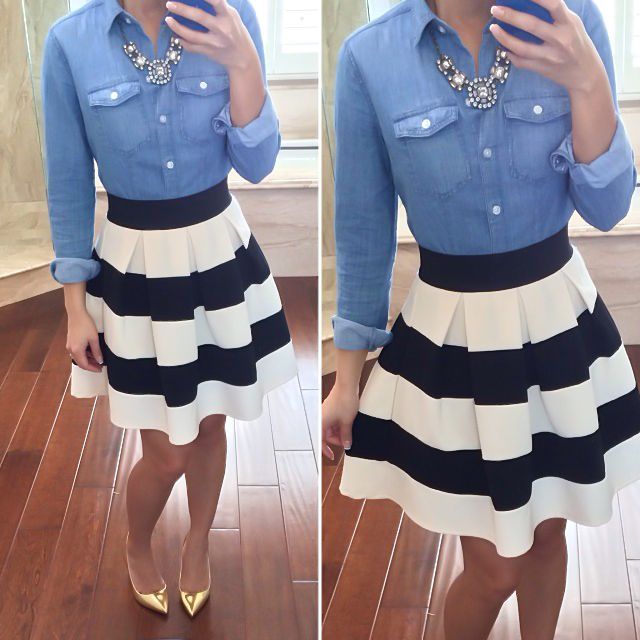 Shirt: Loft, Skirt: Modcloth Stripe