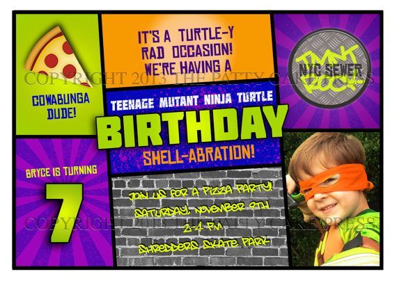 Teenage Mutant Ninja Turtles Birthday Party Invitation by ThePattyCakePress.  Ni