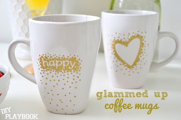 Use stickers and a gold sharpie to create a dotted design on a plain porcelain c