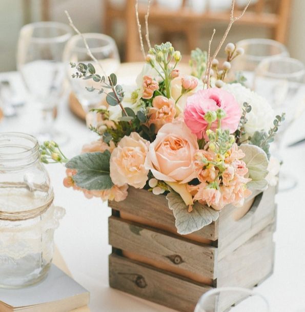 wooden crate flowers