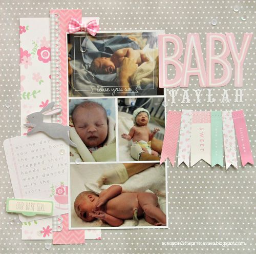 Baby girl scrapbook layout created