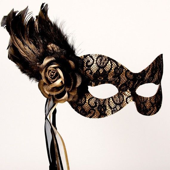 Black and gold lace masquerade mask