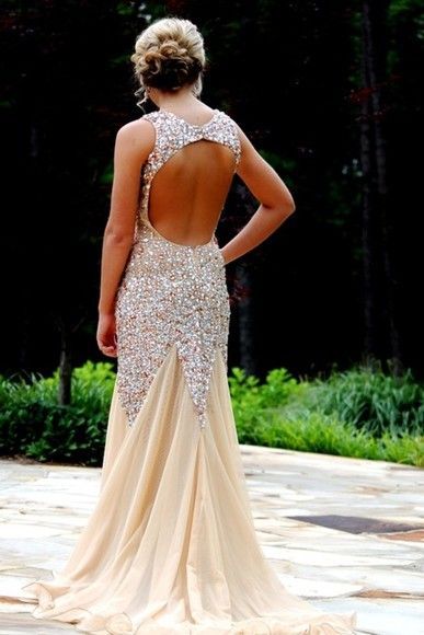 dress prom,open back,gold prom dres