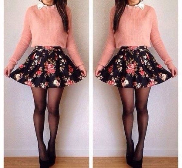 floral skater skirt with pink sweat