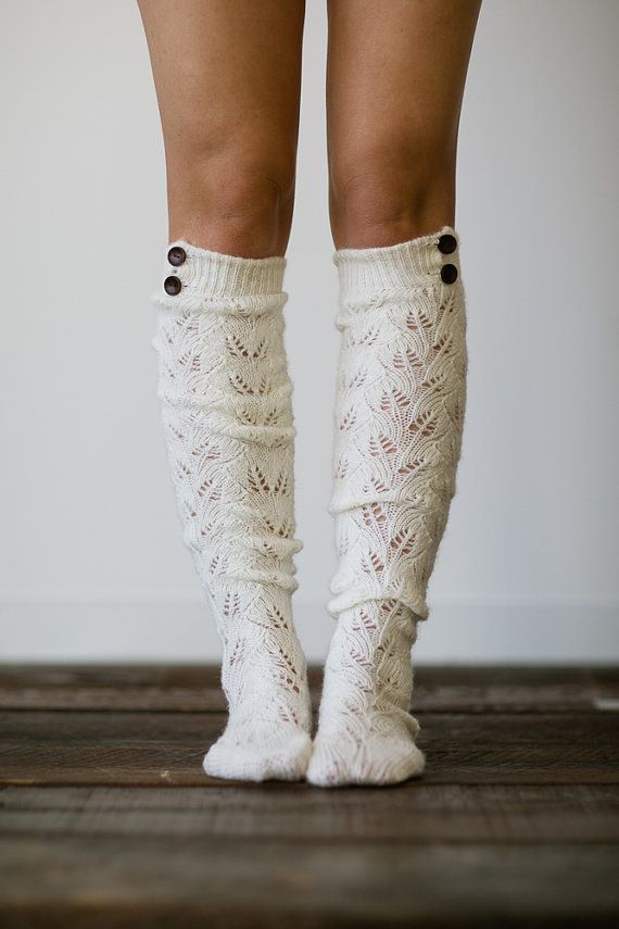 Ivory Knitted Leg Warmers Button Up