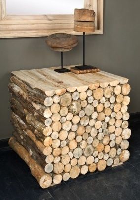 Rustic table made from stacked wood