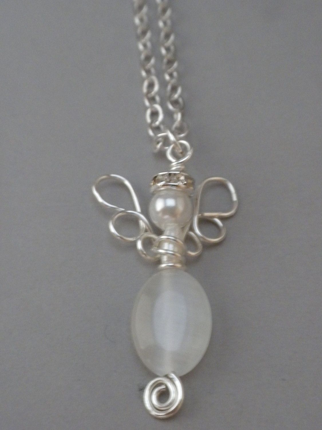 Wire Wrapped Angel in White and Sil