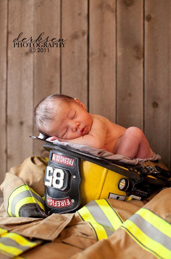 Baby in a Firefighter Hat a