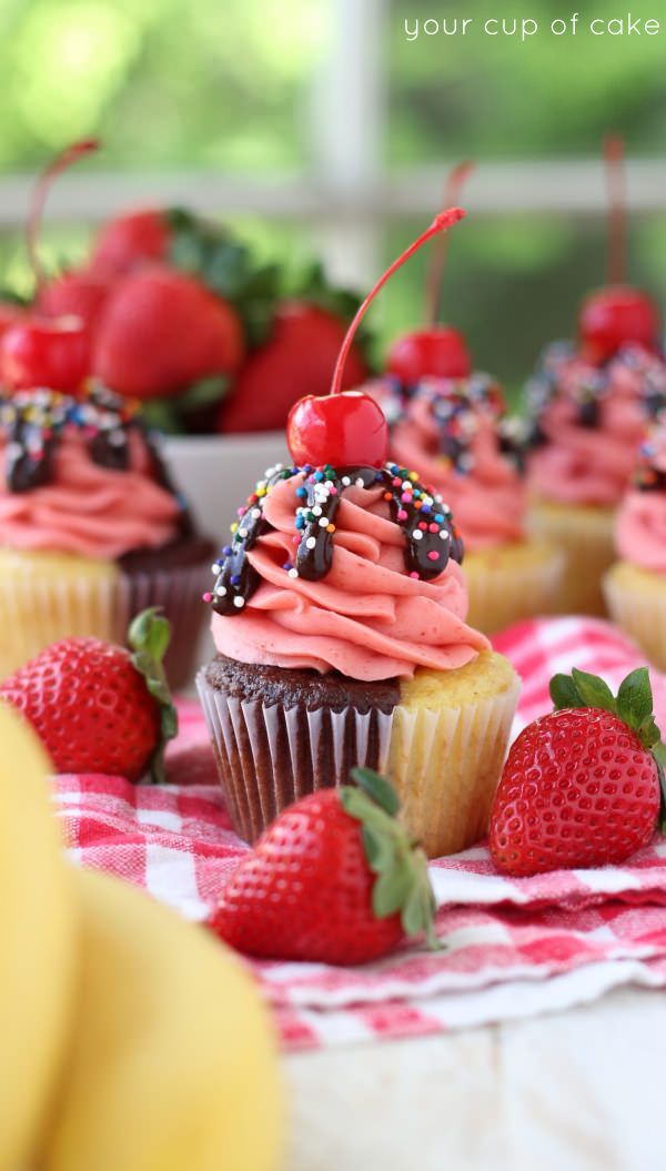 Banana Split Cupcakes – Your Cup of
