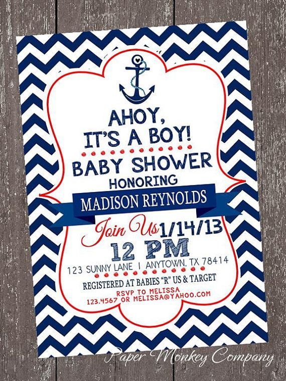 Chevron Nautical Baby Shower Invita