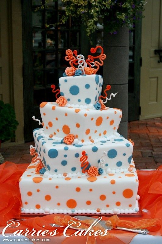 orange and blue wedding cak