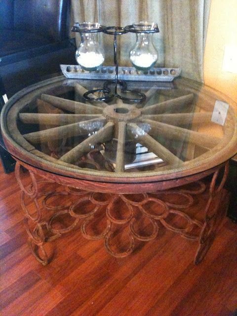 The wagon wheel table and horseshoe