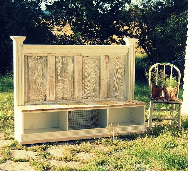 Use an old door for a bench. Can to