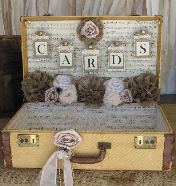 2014 rustic banner Suitcase Card Box, vintage Suitcase Wedding Card Holder, Wedding Card