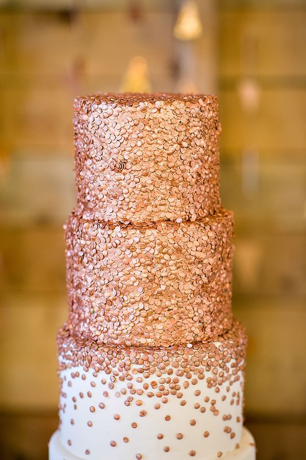A rose gold wedding cake. M