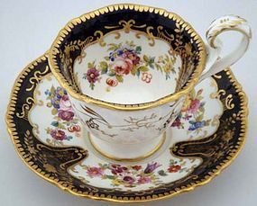 Antique English Tea Cup and Saucer…1840s Victorian with  black and gold